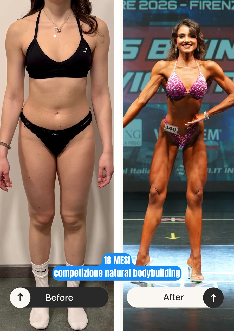 Prima e dopo: 18 mesi, preparazione a una gara di natural bodybuilding (donna)