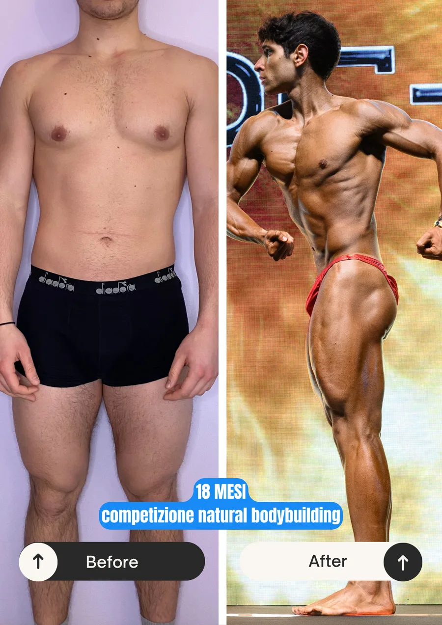 Prima e dopo: 18 mesi, preparazione a una gara di natural bodybuilding (uomo)