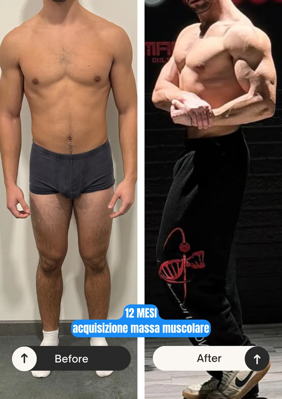 Prima e dopo: 12 mesi di acquisizione di massa muscolare (uomo)