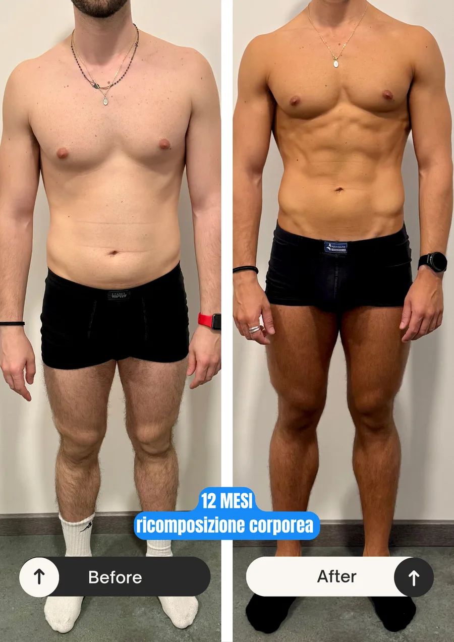 Prima e dopo: 12 mesi di ricomposizione corporea (uomo)