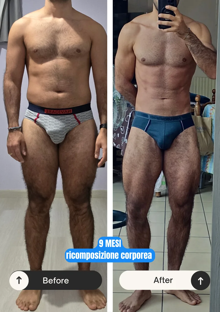 Prima e dopo: 9 mesi di ricomposizione corporea (uomo)